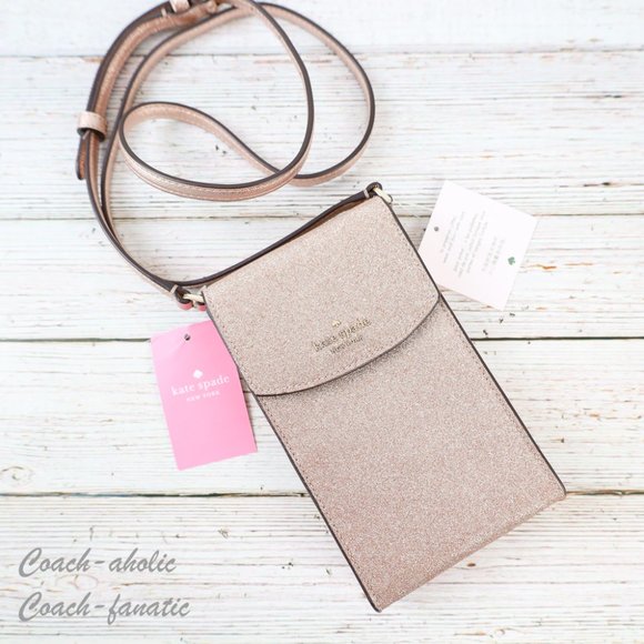 NWT Kate Spade Tinsel North South Glitter Phone Flap Crossbody in Rose Gold - Picture 11 of 13